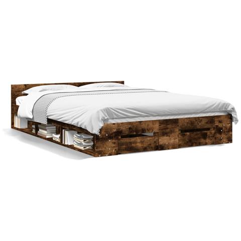Giroletto Con Cassetti Rovere Fumo 140x200 Cm Legno Multistrato - Foto 2