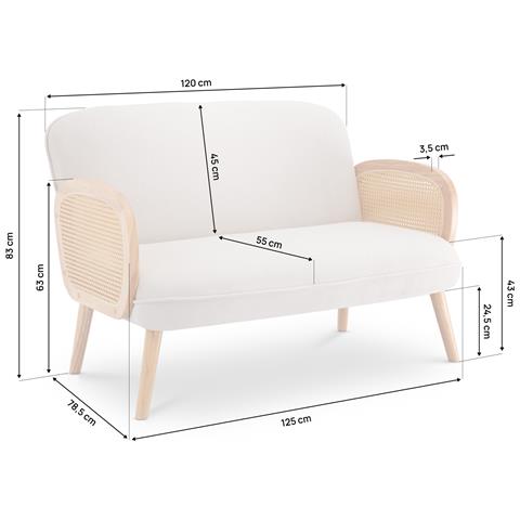 Divano Bohémien A 2 Posti Rosi In Vimini E Lino Beige - Foto 8