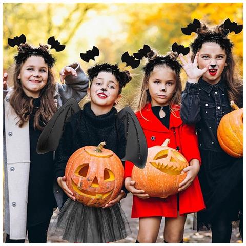 Costume Da Pipistrello Per Bambina - Set Completo Per Halloween - Nero 4 Pezzi - Foto 5
