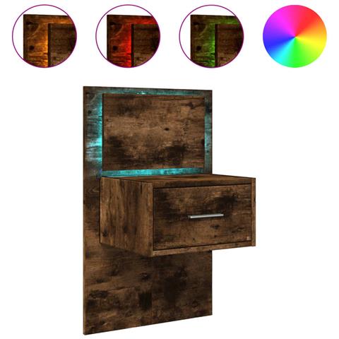 Comodino A Parete Con Luci Led Rovere Fumo - Foto 2