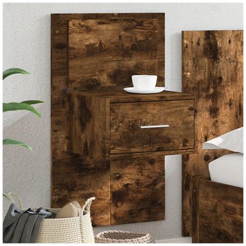 Comodino A Parete Con Luci Led Rovere Fumo - Foto 1