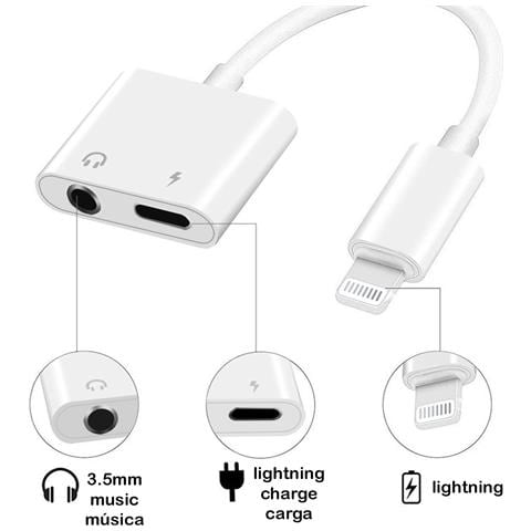 Adattatore Lightning Maschio A Minijack 3,5 Mm E Lightning. Consente Di Caricare E Ascoltare Musica Simultaneamente. - Foto 2