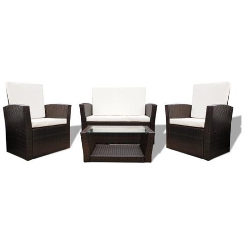 Set Divani Da Giardino 4 Pz Con Cuscini In Polyrattan Marrone - Foto 1
