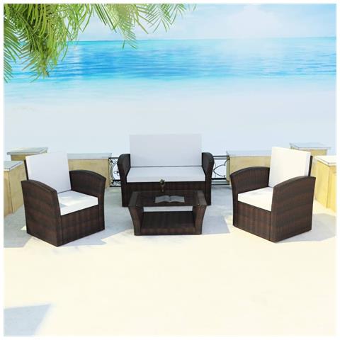 Set Divani Da Giardino 4 Pz Con Cuscini In Polyrattan Marrone - Foto 8