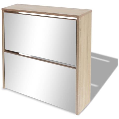 Lusso Casadino -  Scarpiera Con 2 Ripiani E Specchio Colore Rovere 63x17x67 Cm - Foto 2