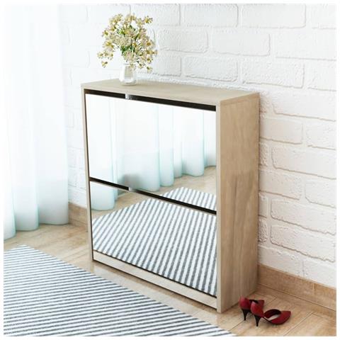 Lusso Casadino -  Scarpiera Con 2 Ripiani E Specchio Colore Rovere 63x17x67 Cm - Foto 6