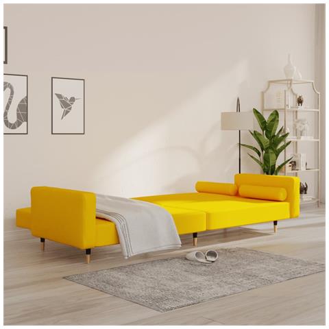 Divano Letto A 2 Posti Con 2 Cuscini Giallo In Velluto - Foto 2