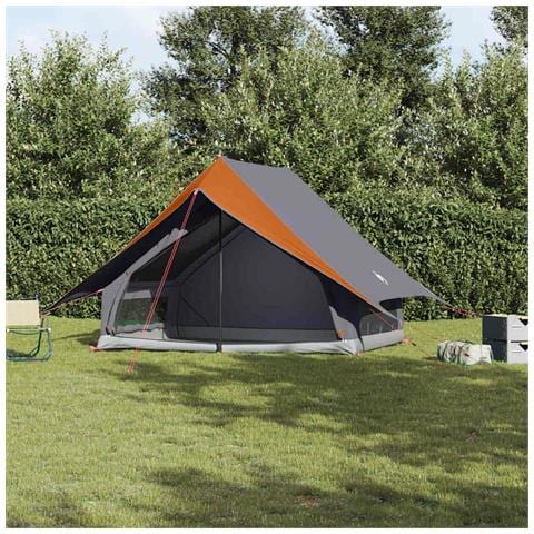 Tenda da Campeggio a Forma di A per 5 Persone Impermeabile Grigia e Arancione - Foto 2