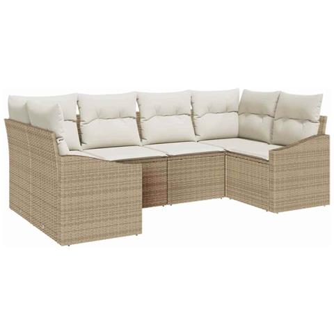 Set Divani da Giardino 6 Pezzi con Cuscini in Rattan Poliestere Beige - Foto 1