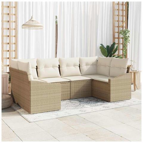 Set Divani da Giardino 6 Pezzi con Cuscini in Rattan Poliestere Beige - Foto 2