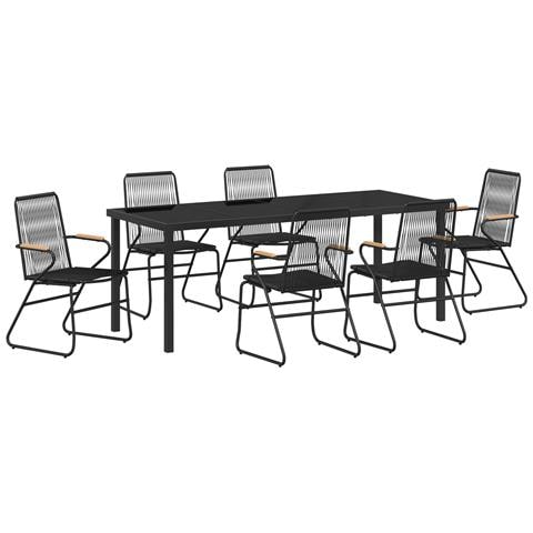Set da pranzo da giardino 7 pezzi nero rattan PVC - Foto 1