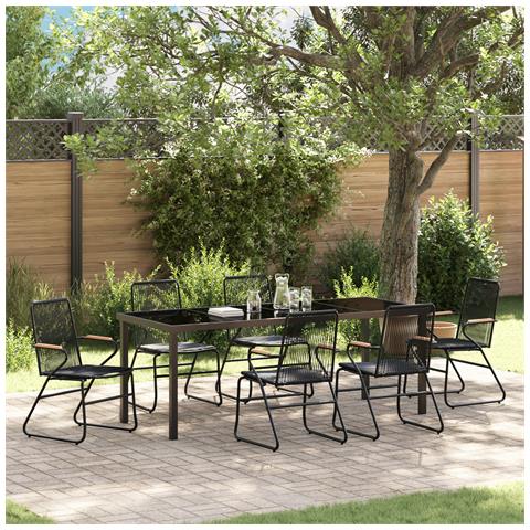 Set da pranzo da giardino 7 pezzi nero rattan PVC - Foto 2