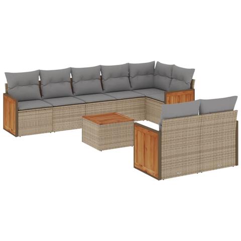 Set Divano da Giardino 9 pz con Cuscini Beige in Polyrattan - Foto 1