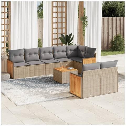 Set Divano da Giardino 9 pz con Cuscini Beige in Polyrattan - Foto 2