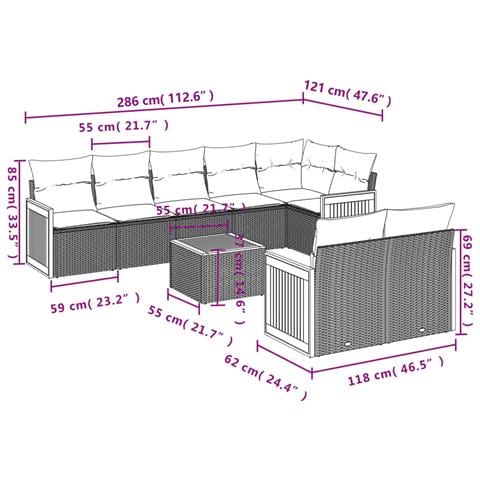 Set Divano da Giardino 9 pz con Cuscini Beige in Polyrattan - Foto 3