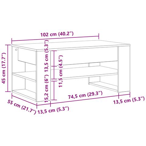 Tavolino da caffè in legno antico 102x55x45 cm in legno ingegnerizzato - Foto 9