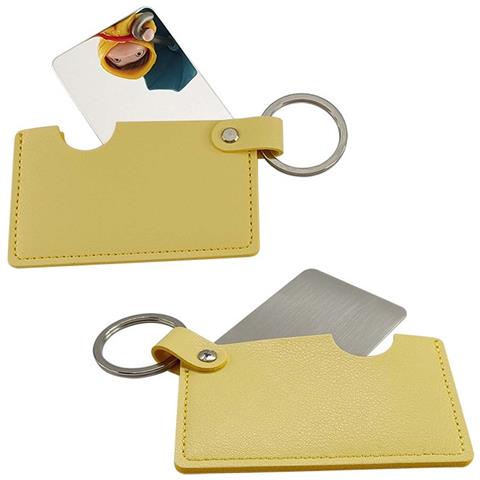 Specchietto Per Il Trucco Portatile In Pu Con Portachiavi In Acciaio Inossidabile Yellow - Foto 2