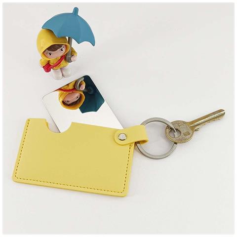 Specchietto Per Il Trucco Portatile In Pu Con Portachiavi In Acciaio Inossidabile Yellow - Foto 4