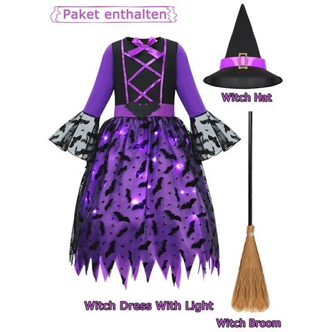 Costume Da Strega Travestimento Per Halloween Strega Viola 9-10 Anni L - Foto 2