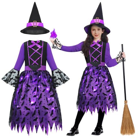 Costume Da Strega Travestimento Per Halloween Strega Viola 9-10 Anni L - Foto 1