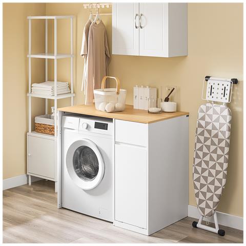 Mobile Lavatrice Armadio Con Cesto E Cassetto, In Legno, Colore Bianco - Foto 2