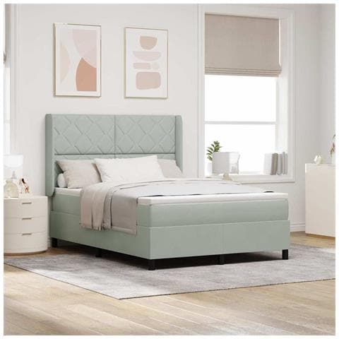 Letto a molle con testiera Grigio chiaro 140 x 190 cm Velluto - Foto 2