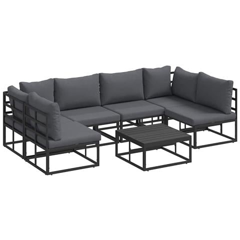 Set Divano da Giardino con cuscino 7 pcs Nero Alluminio - Foto 1