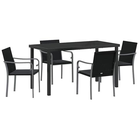 Set da Pranzo per Giardino 5 pcs Nero Poly Rattan - Foto 1