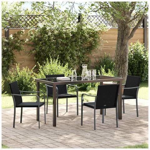 Set da Pranzo per Giardino 5 pcs Nero Poly Rattan - Foto 2