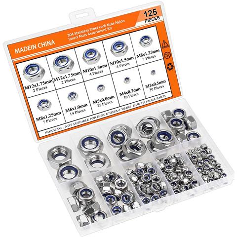 Set Di 125 Dadi Autobloccanti Esagonali In Acciaio Inossidabile - Kit Assortito Con Inserto In Nylon - Foto 2