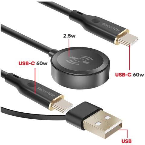Cavo Di Ricarica 2 In 1 Magnetico /usb-c 60w Per Galaxy Watch E Smartphone, Nero - Foto 5