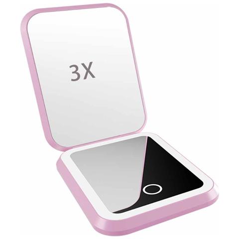 Specchio Per Trucco Led Ricaricabile Con Ingrandimento 3x - Specchio Da Viaggio Portatile Pink - Foto 1