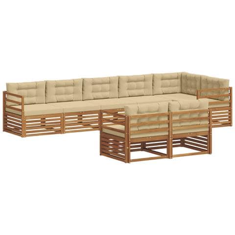 Set di divani da esterno con cuscino 8 pcs Naturale e Beige - Foto 1