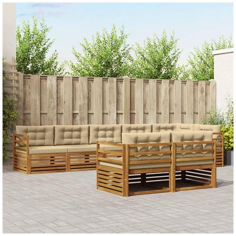 Set di divani da esterno con cuscino 8 pcs Naturale e Beige - Foto 2