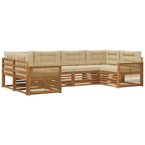 Set di divani da esterno con cuscino 6 pcs Naturale e Beige - Foto 1