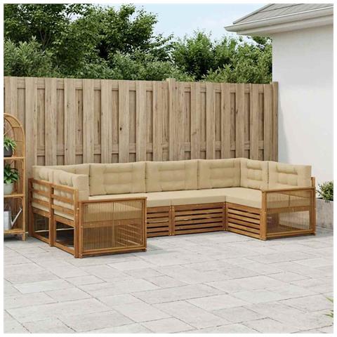 Set di divani da esterno con cuscino 6 pcs Naturale e Beige - Foto 2