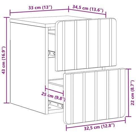 Mobiletto da notte a muro Grigio Sonoma 33 x 34,5 x 43 cm - Foto 8