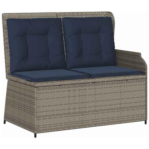 Panchina da giardino con cuscino Grigio e Blu Navy polyrattan - Foto 1