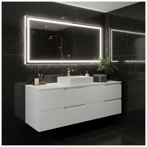 Mobiletto, Bianco e nero, 160 cm, Con piano, 4 cassetti, Sospeso, Frontali in MDF, MODERNO - Foto 5