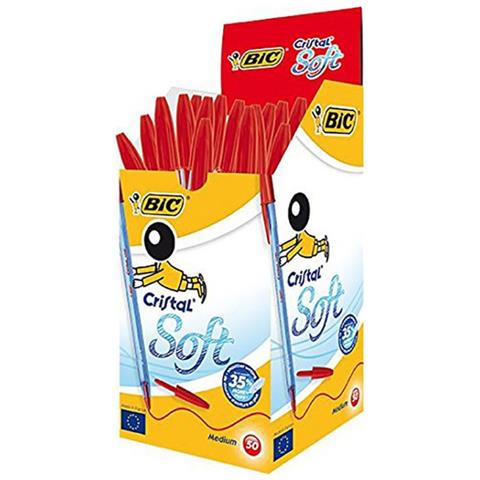 25 Penne A Sfera Bic Cristal Soft Inchiostro Rosso Medium Punta 1,2 Mm Sfuse - Foto 1