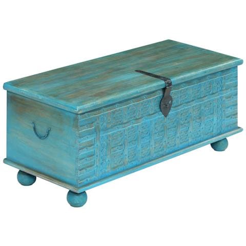 Cassapanca in Legno Massello di Mango Blu 100x40x41 cm - Foto 2