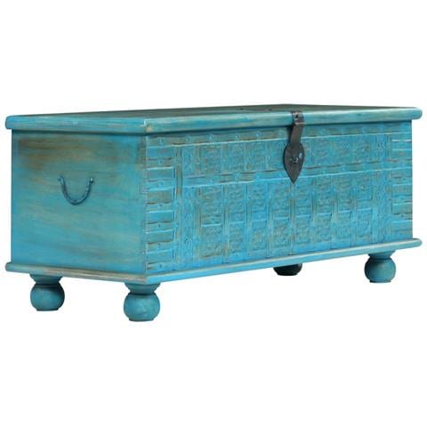 Cassapanca in Legno Massello di Mango Blu 100x40x41 cm - Foto 1