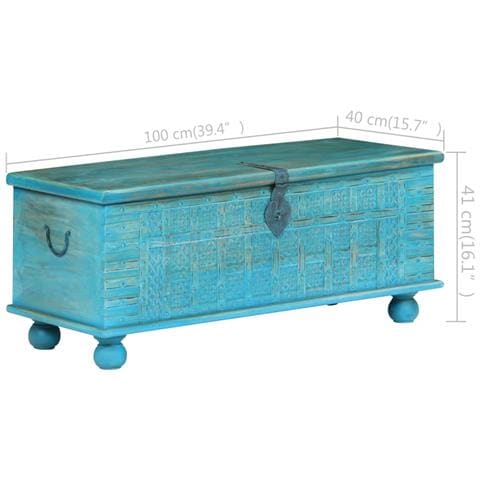 Cassapanca in Legno Massello di Mango Blu 100x40x41 cm - Foto 10