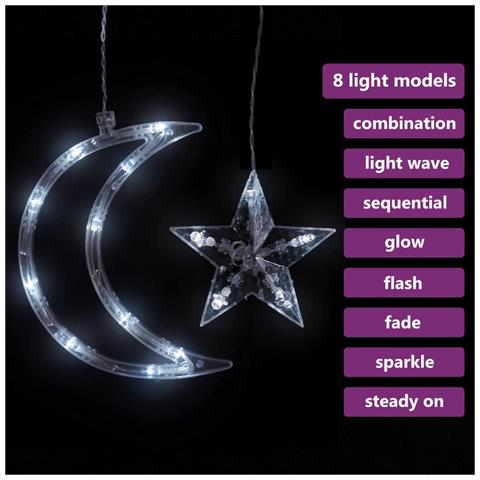 Luci Fatate Stella e Luna con Telecomando 138 LED Bianco Freddo - Foto 6