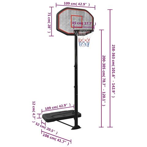 Supporto Per Pallacanestro Nero 258-363 Cm Polietilene - Foto 10