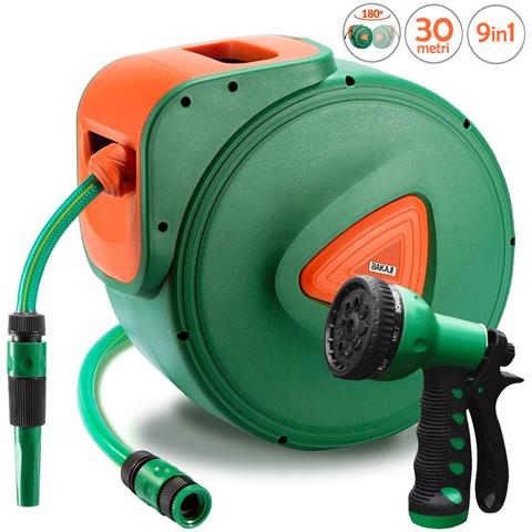 Avvolgitubo Acqua Automatico Da Parete Tubo Giardino 30 Mt + 2 Mt Fissaggio Muro - Foto 1
