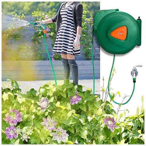 Avvolgitubo Acqua Automatico Da Parete Tubo Giardino 30 Mt + 2 Mt Fissaggio Muro - Foto 5