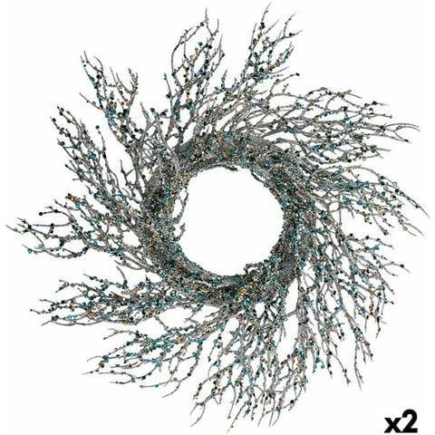 Ghirlanda Di Natale Ramo Azzurro Plastica 50 X 10 X 50 Cm (2 Unità) - Foto 1