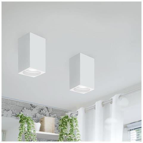 Portafaretto In Gesso A Soffitto Gu10 Porta Faretto Quadrato Bianco Verniciabile - Foto 1