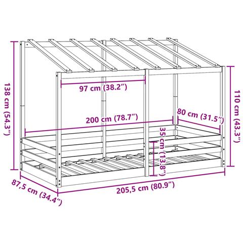 Letto Bambini con Tetto Marrone Cera 80x200 cm Massello Pino - Foto 9